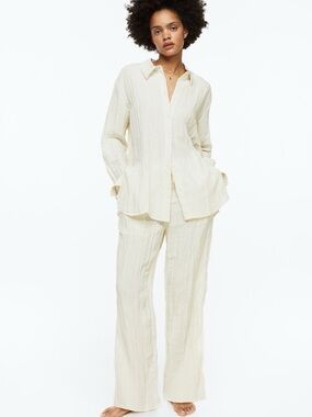Cream Crinkled button down Shirt women’s